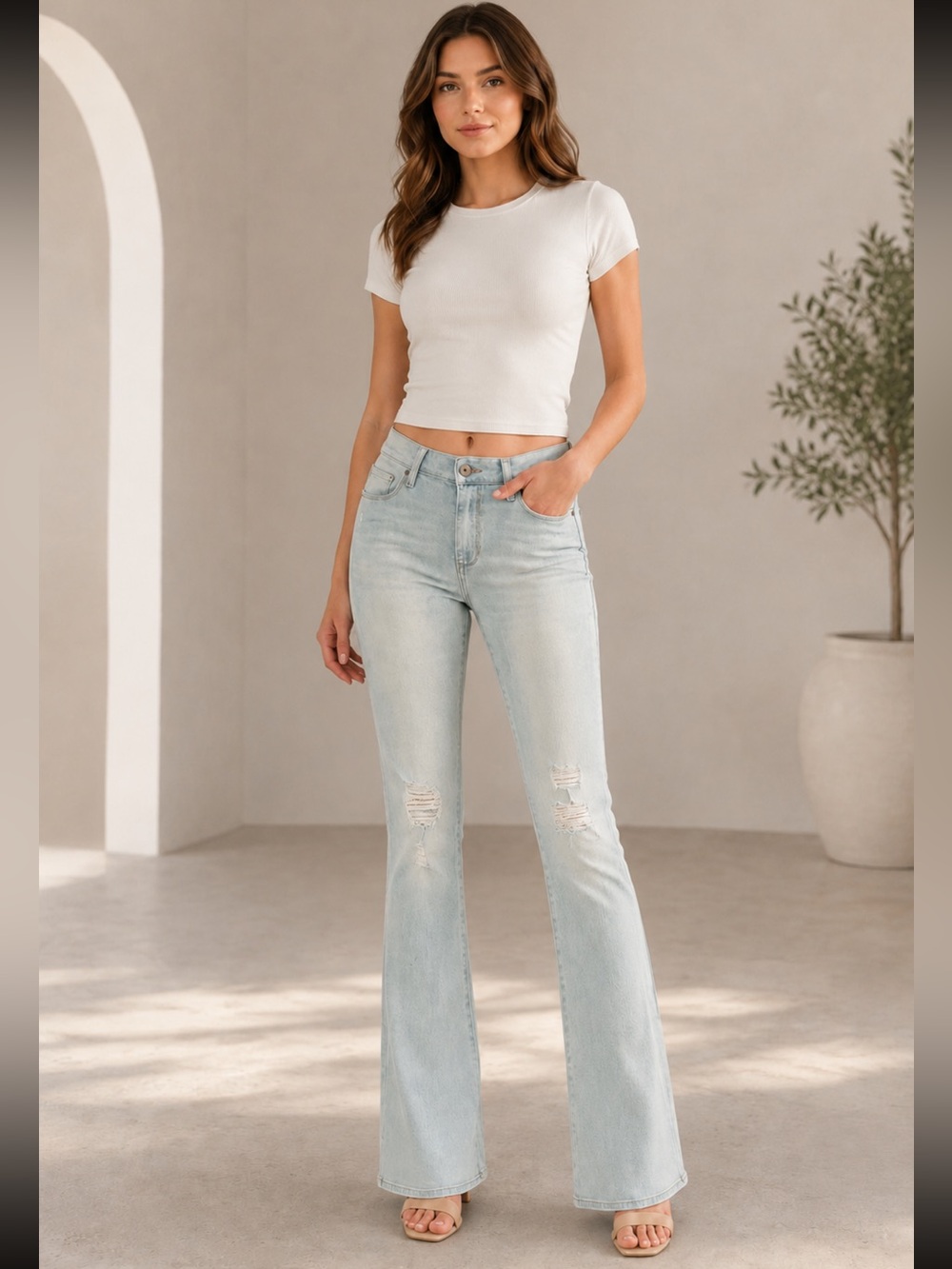 PAIGE Light Blue High-Rise Flare Jeans